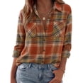 thumbnail image 1 of Women's Long Sleeve Shirts Plaid Button Down Fall Work Blouses Lightweight Business Casual Tops, M, 1 of 8
