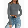 thumbnail image 1 of Women's Long Sleeve Shirts Slim Fit Crewneck Crop Tops Basic Fall Going Out Tops, 1 of 6