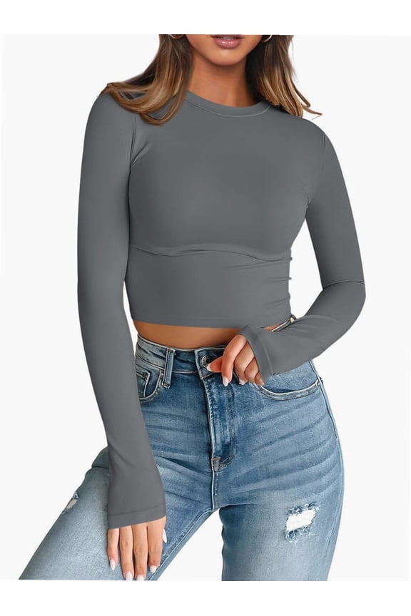 Women's Long Sleeve Shirts Slim Fit Crewneck Crop Tops Basic Fall Going Out Tops
