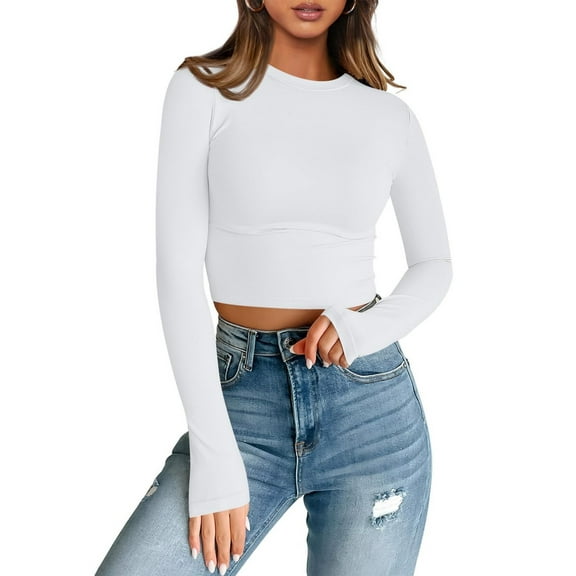 Women's Long Sleeve Shirts Slim Fit Crewneck Crop Tops Basic Fall Going Out Tops