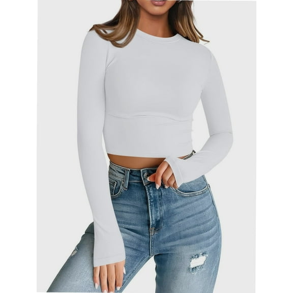 Women's Long Sleeve Shirts Slim Fit Crewneck Crop Tops Basic Fall Going Out Tops
