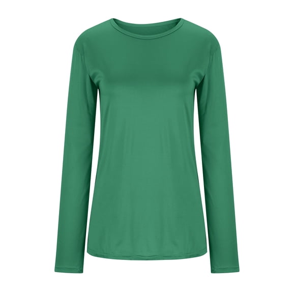 Women's Long Sleeve Shirts Soild Color Tunic Crewneck Shirts Tops Business Casual Blouse