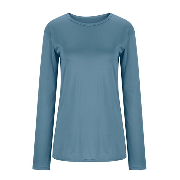 Women's Long Sleeve Shirts Soild Color Tunic Crewneck Shirts Tops Business Casual Blouse