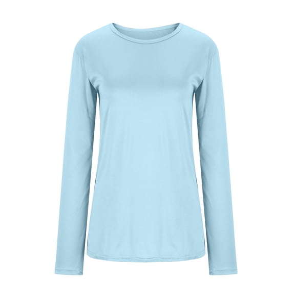 Women's Long Sleeve Shirts Soild Color Tunic Crewneck Shirts Tops Business Casual Blouse