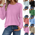 thumbnail image 1 of Women's Long Sleeve Shirts Solid Color Crewneck Soft Tops Loose Fit Casual Fashion Clothing 2026, 1 of 10