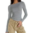 thumbnail image 1 of Women's Long Sleeve Shirts Spring, Autumn 2025 Casual Basic Crop Tops Slim Fit Tight Y2K Clothes, 1 of 10