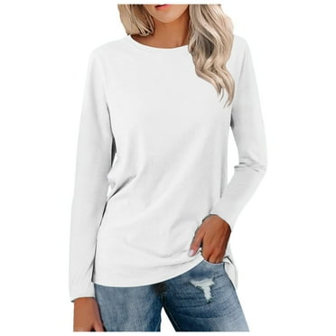 Women's Long Sleeve Shirts Spring Fall Trendy Solid Crewneck Pullover Tunic Tops Relaxed Fit Casual Workout Basic Blouses