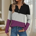 thumbnail image 1 of Women's Long Sleeve Shirts Striped Color Block V-Neck Blouse Tunic Loose Fit Casual Henley Shirt for Fall Comfy Tops, 1 of 5
