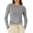 thumbnail image 1 of Women's Long Sleeve Shirts Tight Fit Crewneck Solid Cropped Tops Basic Fall Fashion Going Out Y2K Workout Tunic Blouses, 1 of 6