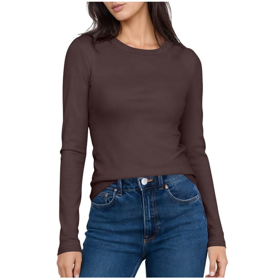 Women's Long Sleeve Shirts Tight Fitted Tops Crew Neck Underscrubs Lightweight Casual Basic Tee Thermal Undershirts