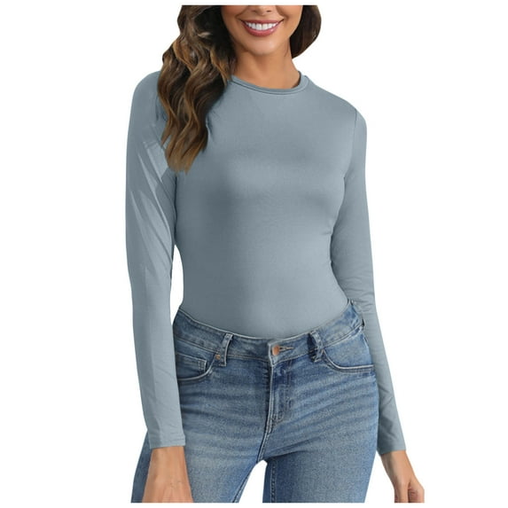 Women's Long Sleeve Shirts Tight Fitted Tops Crewneck Underscrubs Tee Lightweight Basic Thermal Undershirts