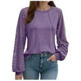 thumbnail image 1 of Women's Long Sleeve Shirts Trendy Solid Color Lace Patchwork Pullover Tunic Shirts Casual Crew Neck Relaxed Fit Tee Blouses, 1 of 5