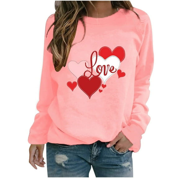 Women's Long Sleeve Shirts Valentine's Day Printed Blouses Casual Crew Neck Pullover Tops