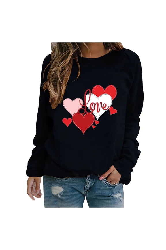 Women's Long Sleeve Shirts Valentine's Day Printed Blouses Casual Crew Neck Pullover Tops