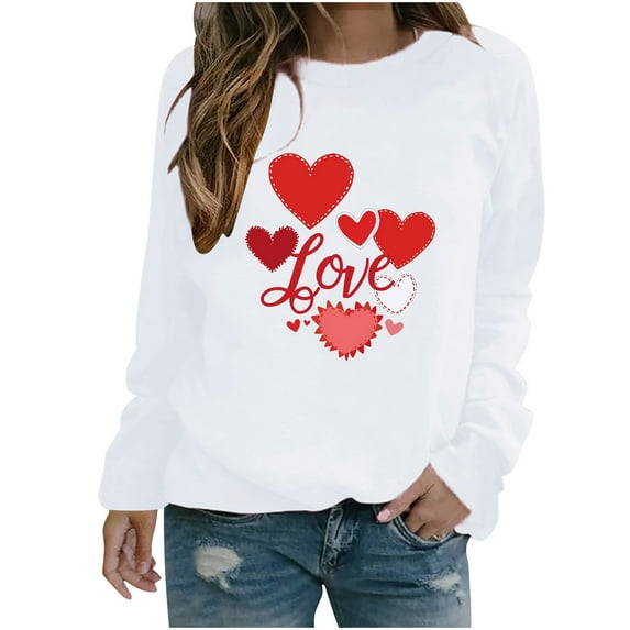 Women's Long Sleeve Shirts Valentine's Day Printed Blouses Casual Crew Neck Pullover Tops