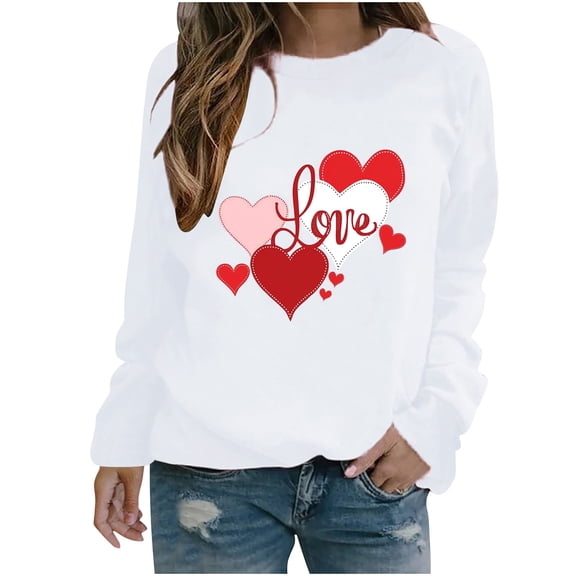 Women's Long Sleeve Shirts Valentine's Day Printed Blouses Casual Crew Neck Pullover Tops