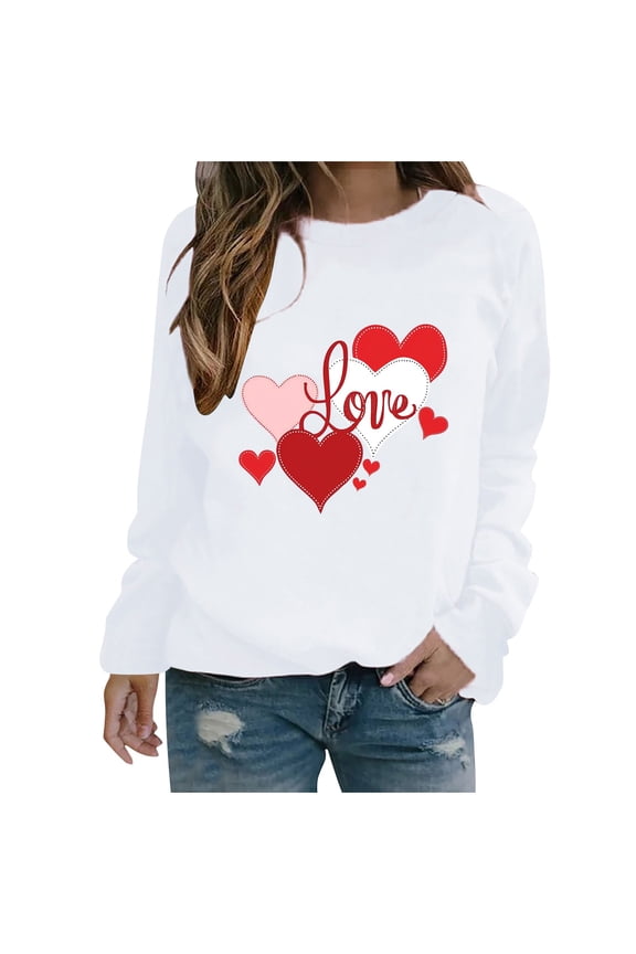 Women's Long Sleeve Shirts Valentine's Day Printed Blouses Casual Crew Neck Pullover Tops