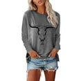 thumbnail image 1 of Women's Long Sleeve Shirts Vintage Graphic Print Crew Neck Pullover Tee Tops Relaxed Fit Casual Workout Basic Outfits Blouses, 1 of 5