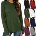 thumbnail image 1 of Women's Long Sleeve Shirts with Thumb Holes Winter Fashion Solid Color Casual Crew Neck Tunic Tops Lightweight Y2K Layering Apparel, 1 of 9