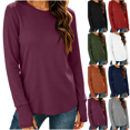 thumbnail image 1 of Women's Long Sleeve Shirts with Thumb Holes Winter Fashion Solid Color Casual Crew Neck Tunic Tops Lightweight Y2K Layering Apparel, 1 of 9