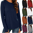 thumbnail image 1 of Women's Long Sleeve Shirts with Thumb Holes Winter Fashion Solid Color Casual Crew Neck Tunic Tops Lightweight Y2K Layering Apparel, 1 of 9