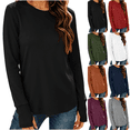 thumbnail image 1 of Women's Long Sleeve Shirts with Thumb Holes Winter Fashion Solid Color Casual Crew Neck Tunic Tops Lightweight Y2K Layering Apparel, 1 of 9