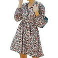 thumbnail image 1 of Women's Long Sleeve Short Dress Button Down Floral Print Fall Dresses, 1 of 7