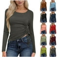 thumbnail image 1 of Women's Long Sleeve Side Ruched Top Casual Slim Fit Drawstring Shirt Spring Fashion Tee Gray M, 1 of 6