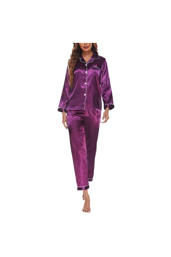 Women's Long Sleeve Silk Pajama Set Pants 2 Piece Sleepwear Lounge Set,2 Piece Outfits for Women Fall Long Sleeve Silk Set Top Sweat Suits 2023 Silk Satin Lounge Sets