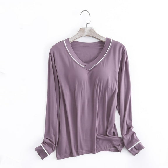 Women's Long Sleeve Sleep T Shirt Basic Layer Stretchy Shirts Neck Pajama Top