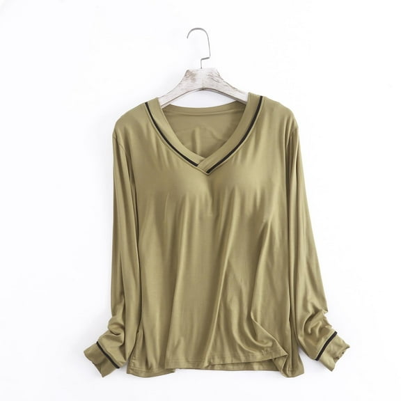 Women's Long Sleeve Sleep T Shirt Basic Layer Stretchy Shirts Neck Pajama Top