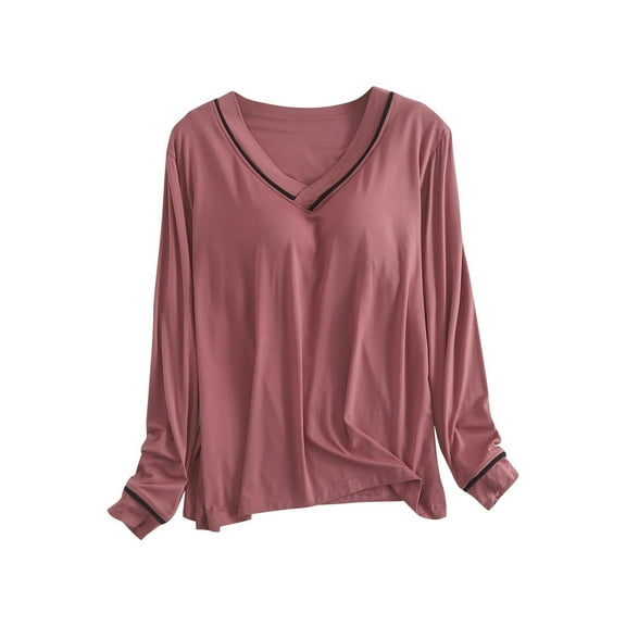 Women's Long Sleeve Sleep T Shirt Basic Layer Stretchy Shirts V Neck Pajama Tops 2025 Trendy Pullover Tunics