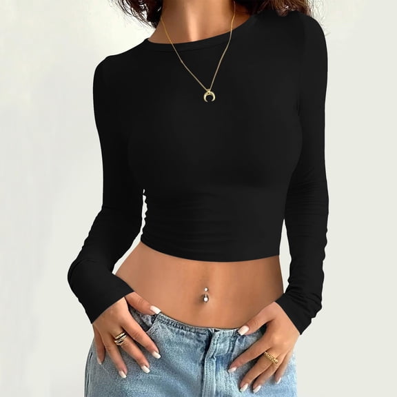 Women's Long Sleeve Slim Fit Crew Neck Long Sleeve T Shirt Tops Tops Plain Basic Crop Top Casual Clothes Streetwear Clean Girl Clothes Long Thermal Shirts for Men Thermal Shirt Boys Boys Thermal