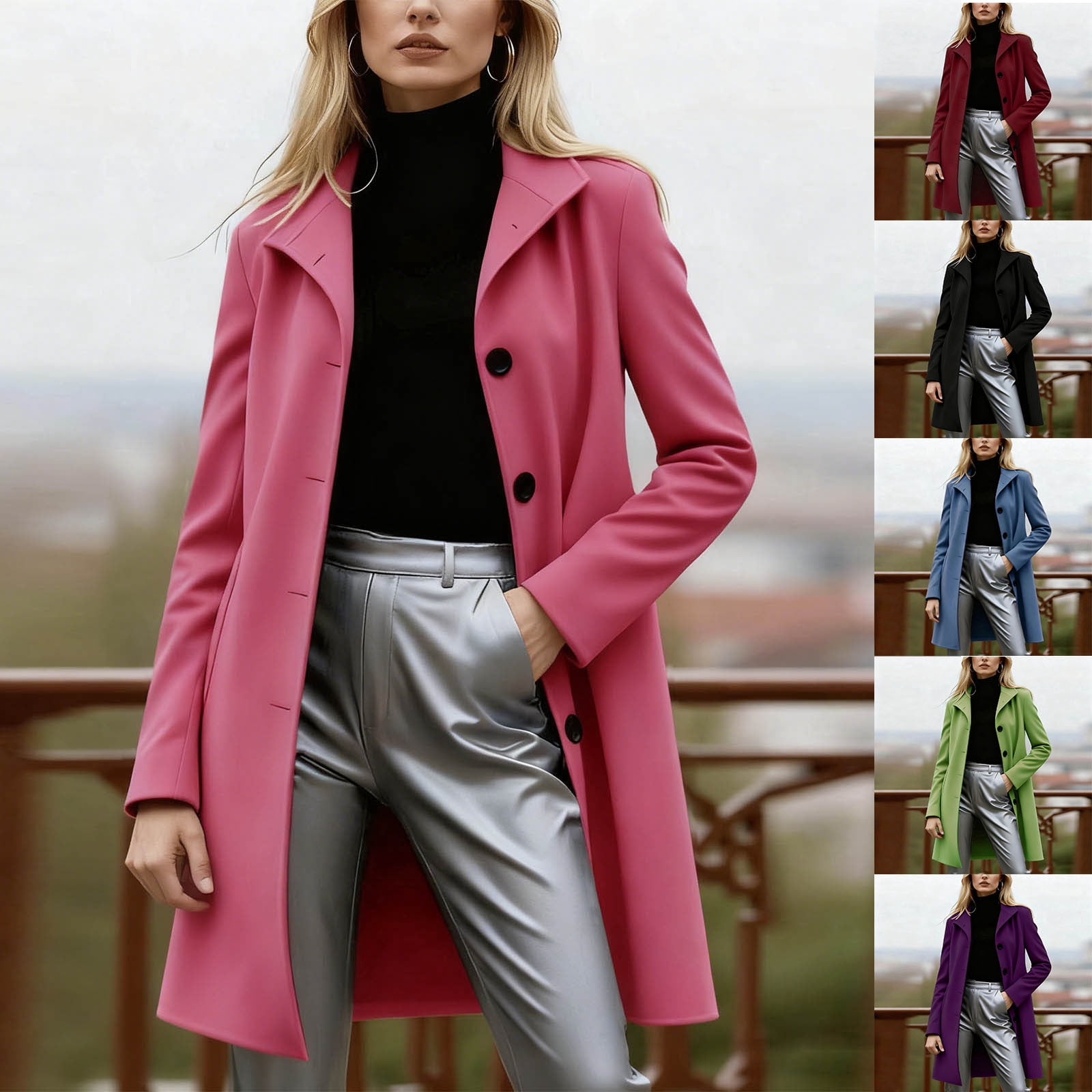 Women's Long Sleeve Slim Fit Wool Coat, Mid-Length Single Breasted ...
