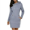 thumbnail image 1 of Women s Long Sleeve Slim Hooded Pullover Zipper Tunic Sweatshirt Dress Hoodies, 1 of 1