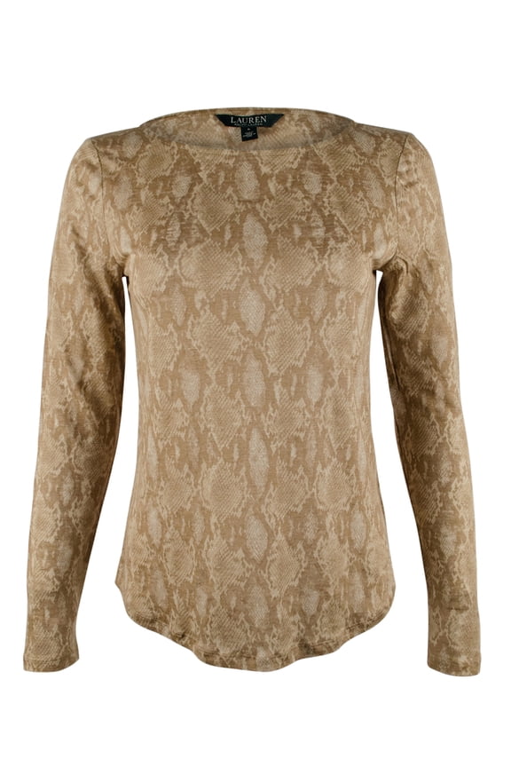 Women's Long Sleeve Snake Print Linen Top-TM-XS