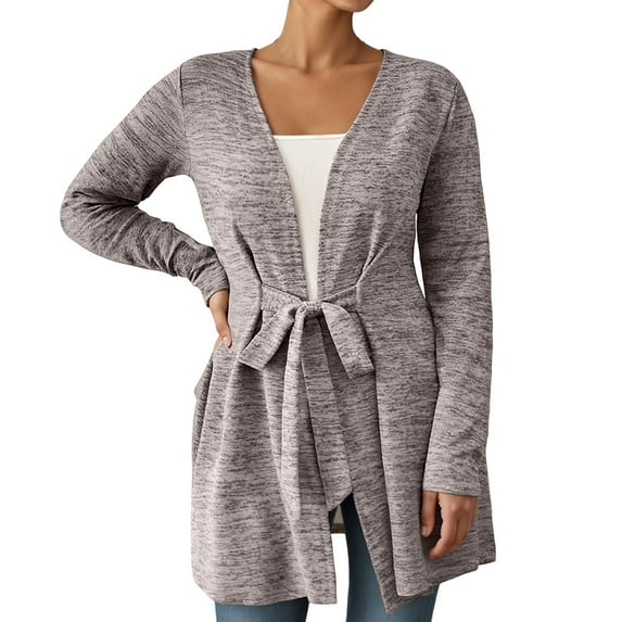 Women's Long Sleeve Solid Color Casual Loose Fit Cardigan Wrap Front Open Knit Sweater Lightweight Comfortable Outerwear