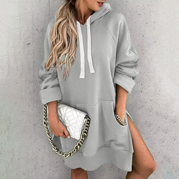 Women's Long Sleeve Solid Color Pocket Hooded Medium Long Casual Loose Hoodie with Pocket Loin Hoodies Hoodie with Strings Light Long Sleeve Hooded Sweatshirt Tall Womens Hoodie Womens Hoodies Zipper