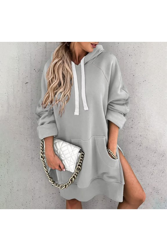 Women's Long Sleeve Solid Color Pocket Hooded Medium Long Casual Loose Hoodie with Pocket Loin Hoodies Hoodie with Strings Light Long Sleeve Hooded Sweatshirt Tall Womens Hoodie Womens Hoodies Zipper