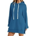 thumbnail image 1 of Women's Long Sleeve Solid Color Pocket Hooded Medium Long Casual Loose Hoodie, Polyester, S-XXXL, Fall/Winter Wear, 1 of 6