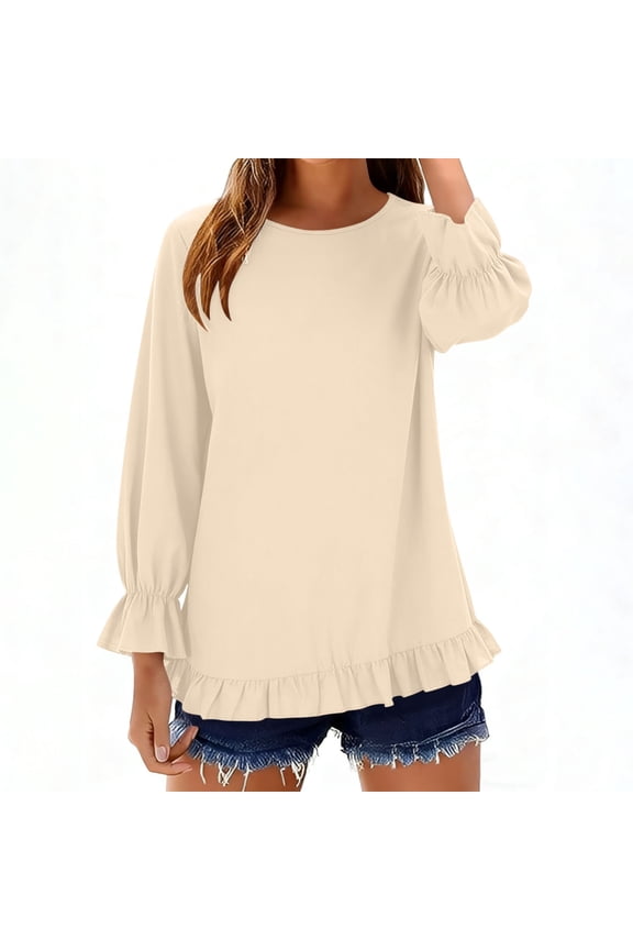 Women's Long Sleeve Solid Color Pullover Blouse with Fold Shirt Design for Fashionable Wear