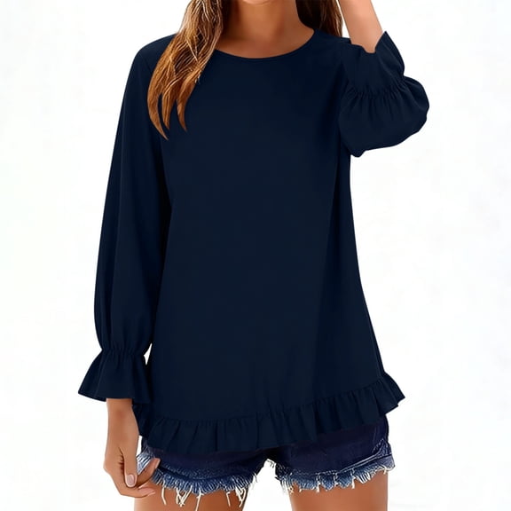 Women's Long Sleeve Solid Color Pullover Blouse with Fold Shirt Design for Fashionable Wear