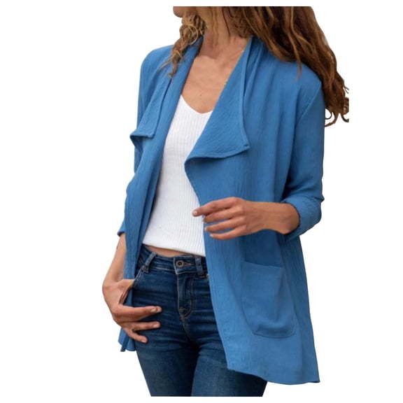 Women's Long Sleeve Solid Color Trench Coat Cardigan Jacket Casual Open Front Fall Winter Outerwear Comfortable Stylish