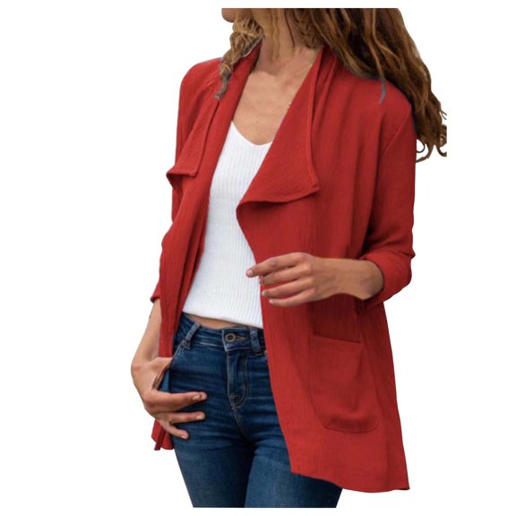 Women's Long Sleeve Solid Color Trench Coat Cardigan Jacket Casual Open Front Fall Winter Outerwear Comfortable Stylish