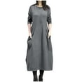 thumbnail image 1 of ZQUUVOU Women's Long Sleeve Solid Loose Maxi Dress With Pocket Muslin Girl Winter Loose Dress Gray, 1 of 6
