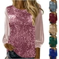 thumbnail image 1 of Women's Long Sleeve Solid Round Neck Sequin Blouse Shirts Sparkly Dressy Trendy Outfits Work Office Night Out | CSEONE,Gray M, 1 of 7
