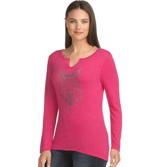 Women's Long-Sleeve Split Neck Graphic Tee