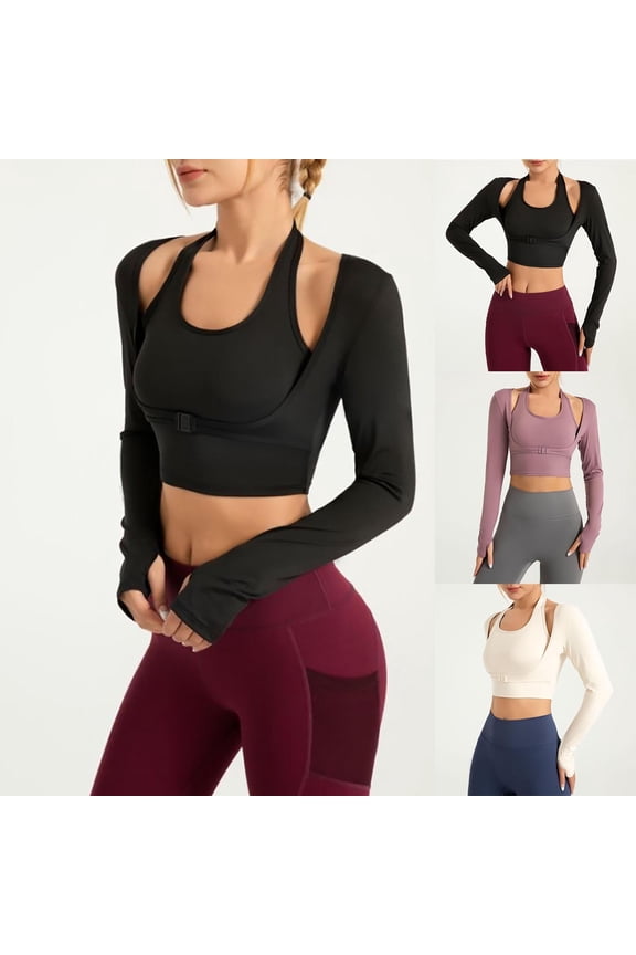 Women's Long Sleeve Sports Top Fake Two Piece Yoga Clothes Fitness Tee Shirt Athletic Workout Wear Breathable Moisture Wicking | CSEONE,Black L