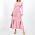 thumbnail image 1 of Women's Long Sleeve Spring Maxi Dress 2025 Crewneck Knit Casual Slim Swing Pleated Dresses With Pockets Ladies T Shirt Dresses Casual Pocket Dress Summer Tunics Tunic Dresses for Summer V Neck Summer, 1 of 4