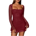 thumbnail image 1 of Women’s Long Sleeve Square Neck Bodycon Dress Sequin Sparkly Glitter Dress Trendy Party Club Mini Dresses, 1 of 9